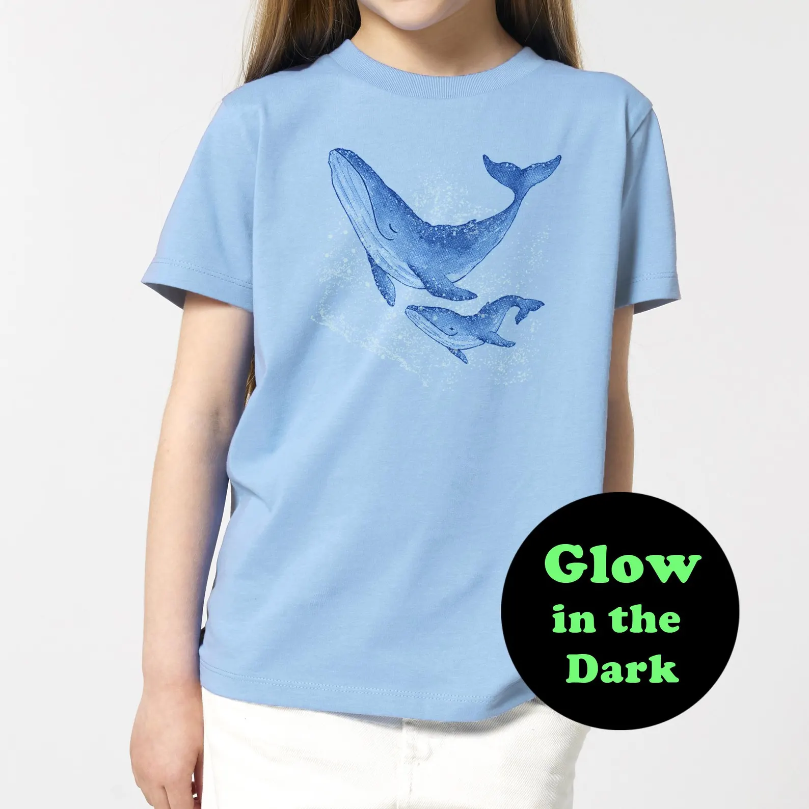 Wal Bio-T-Shirt blau mit Glow in the Dark Plankton