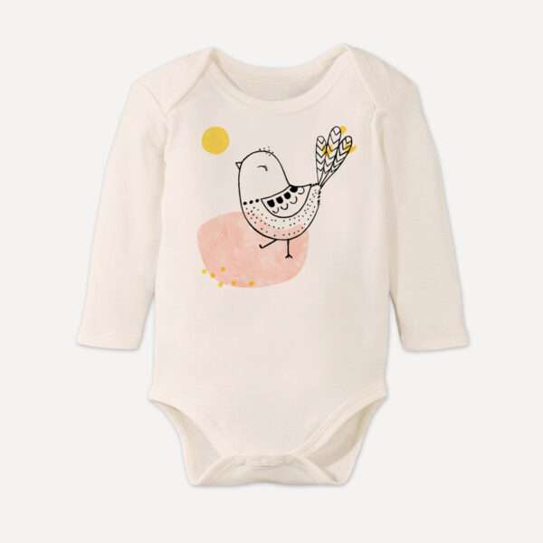 Baby-Body mit Spatz Vogel Motiv aus 100% Bio-Baumwolle von little Ruby Berlin