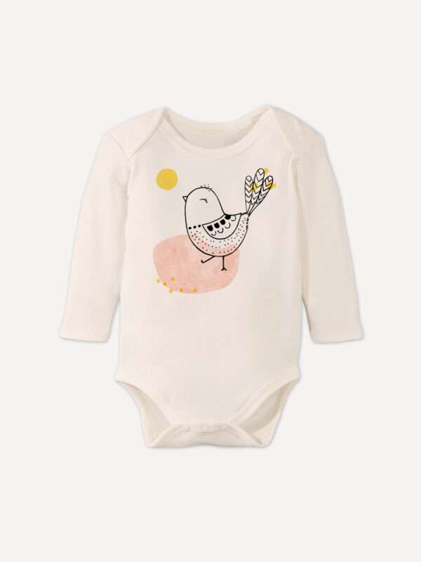 Baby-Body mit Spatz Vogel Motiv aus 100% Bio-Baumwolle von little Ruby Berlin