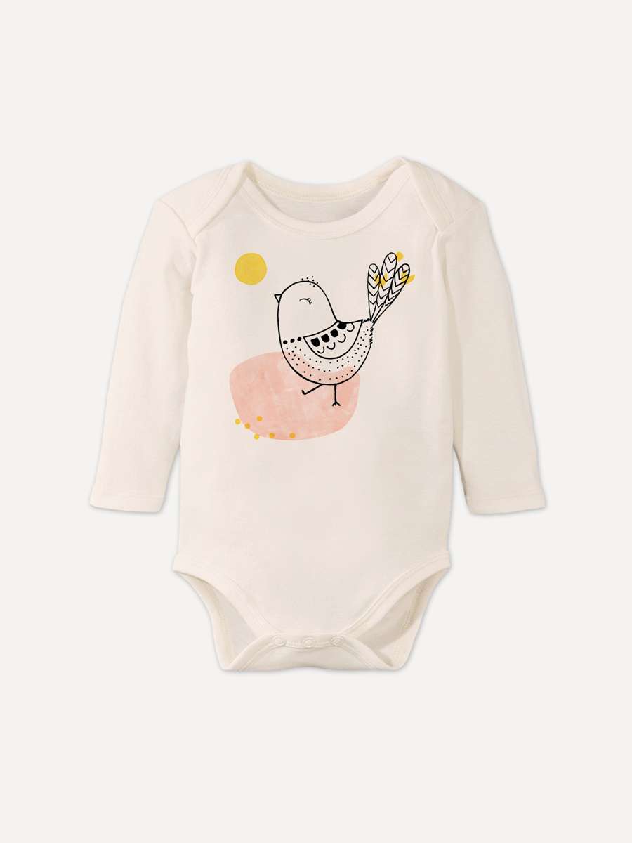 Baby-Body mit Spatz Vogel Motiv aus 100% Bio-Baumwolle von little Ruby Berlin