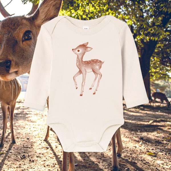 Reh-Bambi-Baby-Body-l-little-ruby-berlin Baby-Body aus 100 % Bio-Baumwolle mit Bambi Rekitz Reh Motiv von little Ruby Berlin