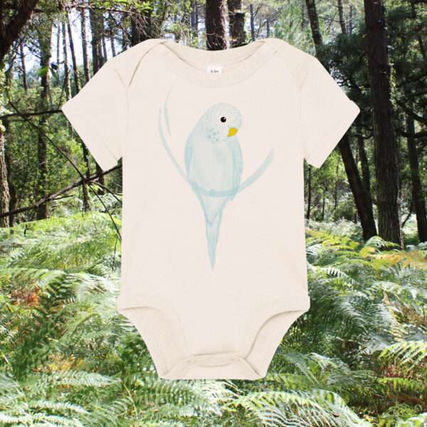 Baby-Body aus 100 % Bio-Baumwolle mit Wellensittich Motiv bedruckt von little Ruby Berlin