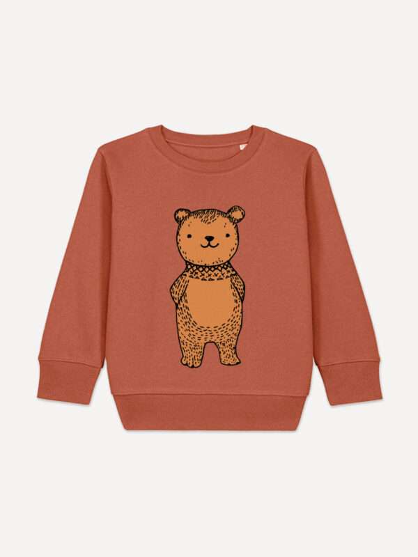 Brauner Kinder Sweatshirt mit Bär Motiv von little Ruby Berlin.