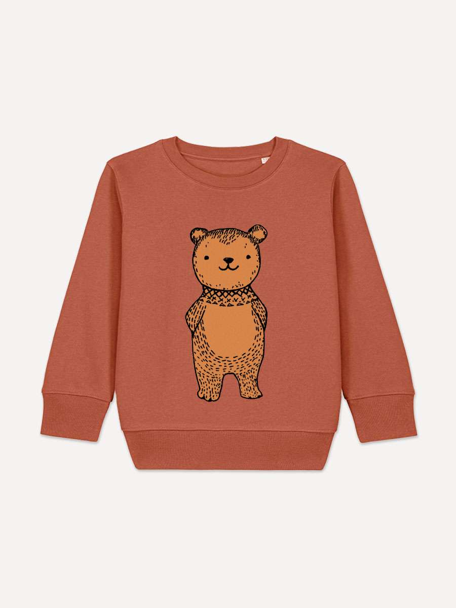 baer-sweatshirt-01-littleruby Brauner Kinder Sweatshirt mit Bär Motiv von little Ruby Berlin.