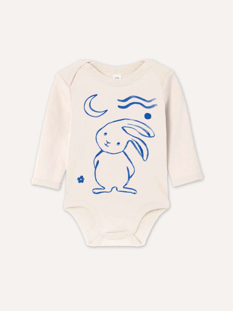 Baby-Body mit Mondhase Hase Motiv aus 100% Bio-Baumwolle von little Ruby