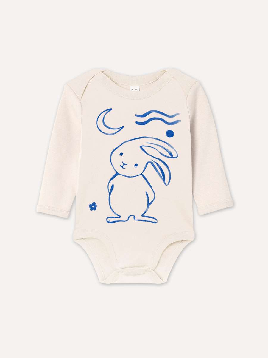 hase-baby-body-littleruby Baby-Body mit Mondhase Hase Motiv aus 100% Bio-Baumwolle von little Ruby