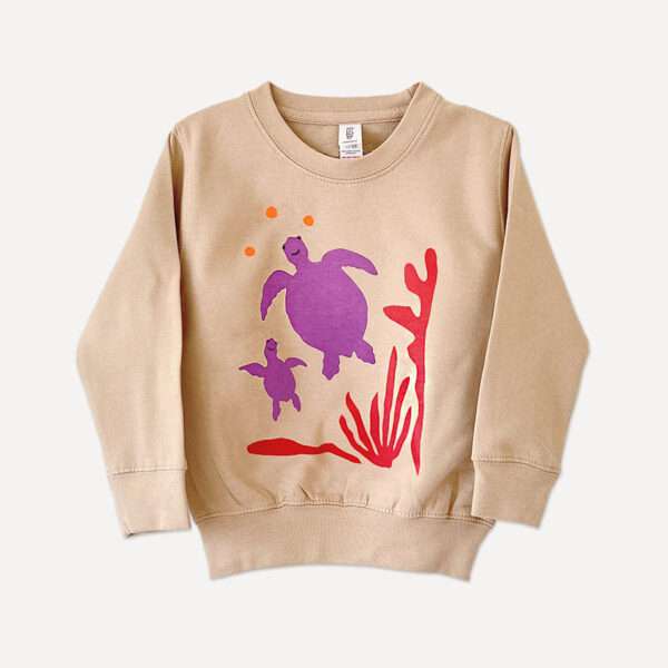 Kinder Sweatshirt beige mit Meerestiere Schildkröte Korallen von little Ruby Berlin