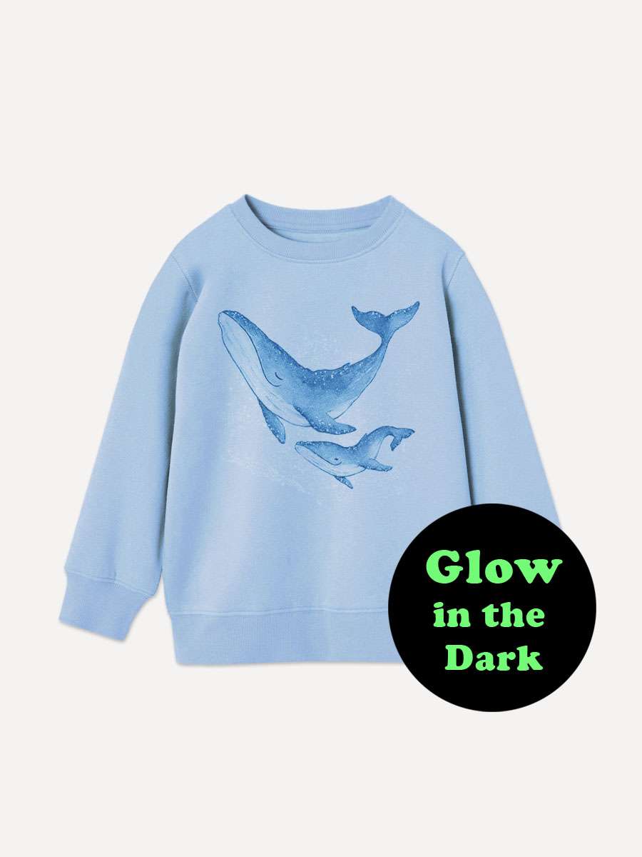 wal-blau-sweathirt-01-little-ruby Kinderpullover mit Wal Motiv und Flow in the dark aus 100% Bio-Baumwolle von little Ruby