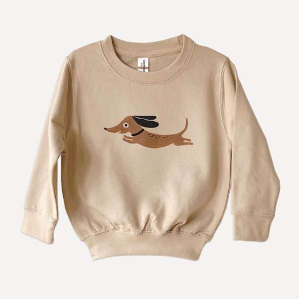 Dackel-sweatshirt-s01-little-ruby-berlin Kinder Sweatshirt beige mit Hund Dackel Motiv von little Ruby Berlin