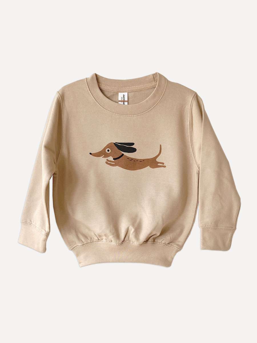 Dackel-sweatshirt-s01-little-ruby-berlin Kinder Sweatshirt beige mit Hund Dackel Motiv von little Ruby Berlin