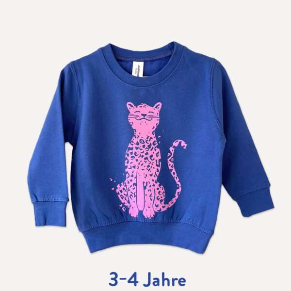 leo-leopard-blau-sweatshirt-34-little-ruby blauer Pullover mit leopard Aufdruck für 3-4 jährige Kinder von little Ruby Berlin
