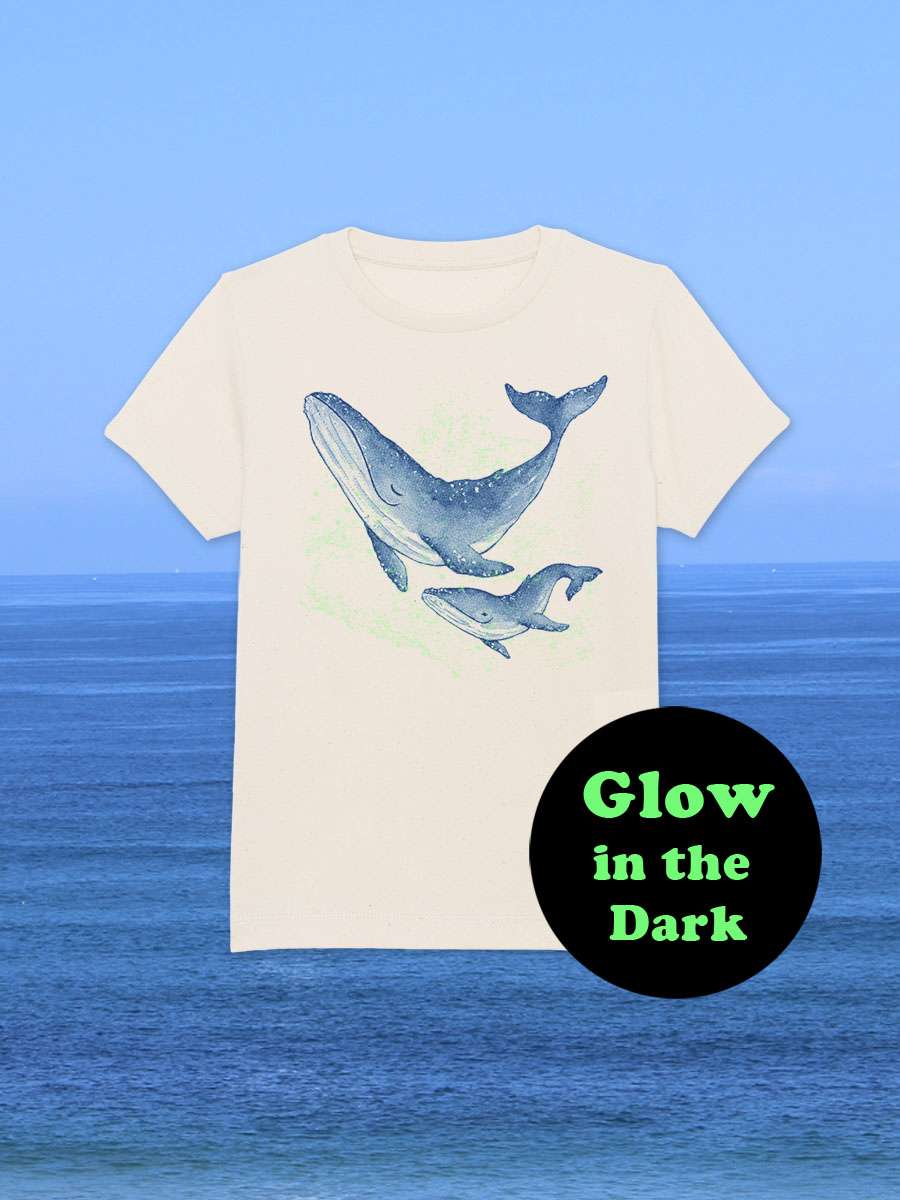 Wal Bio-T-Shirt blau mit Glow in the Dark Plankton