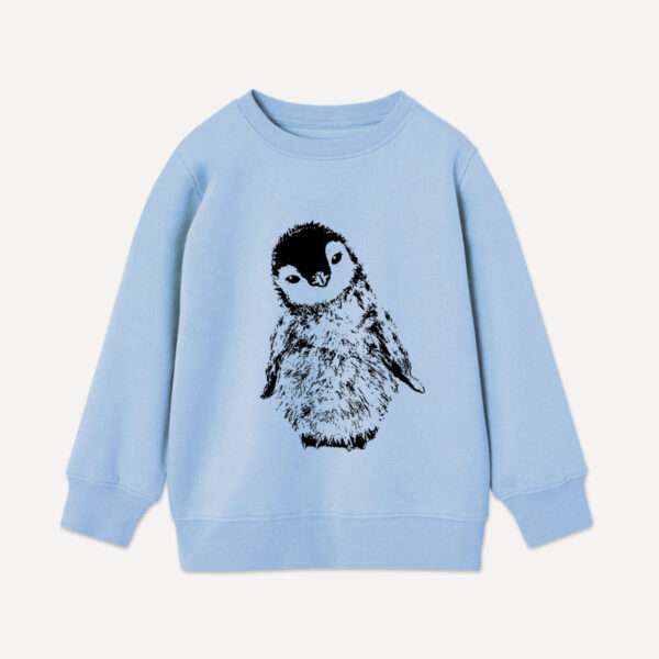 Blaues Kinder Bio-Sweatshirt mit Pinguin Aufdruck von little Ruby