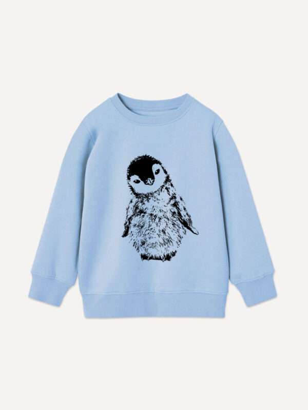 Blaues Kinder Bio-Sweatshirt mit Pinguin Aufdruck von little Ruby