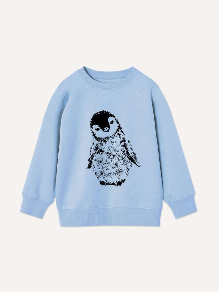 Blaues Kinder Bio-Sweatshirt mit Pinguin Aufdruck von little Ruby