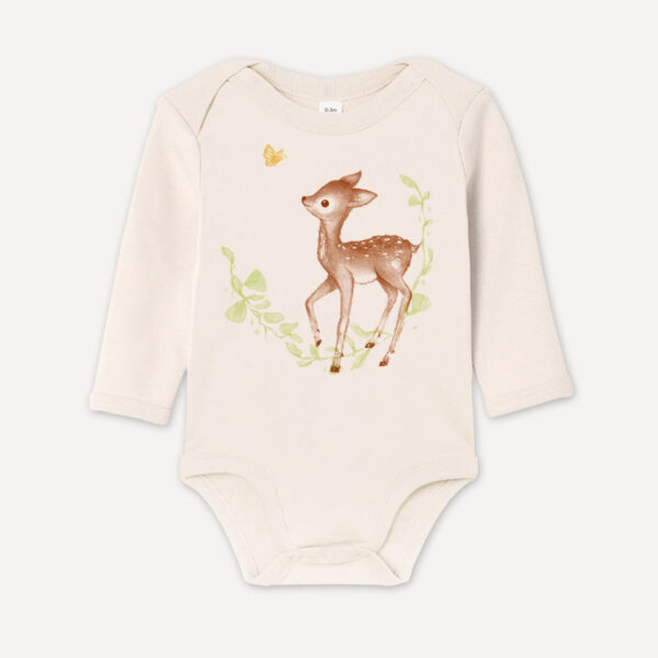 Reh-Bambi-Baby-Body-ranke-01-little-ruby Baby-Body aus 100 % Bio-Baumwolle mit Bambi Rekitz Reh Schmetterlin Wald Motiv von little Ruby Berlin