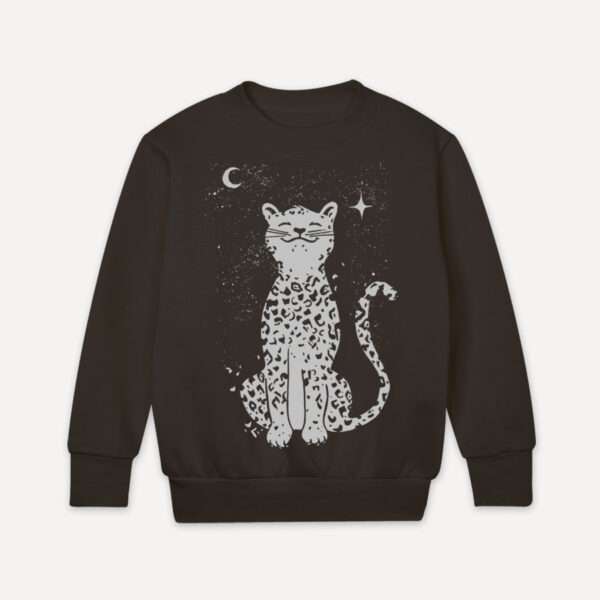 leopard-kinder-sweatshirt-silber-little-ruby schwarzer Konter Pullover mit silber Leopard Motiv von little Ruby Berlin