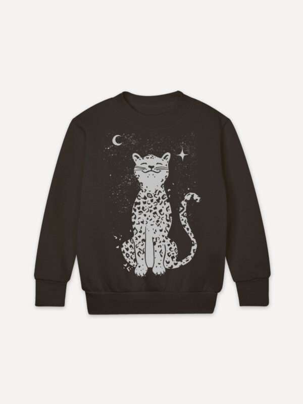 schwarzer Konter Pullover mit silber Leopard Motiv von little Ruby Berlin