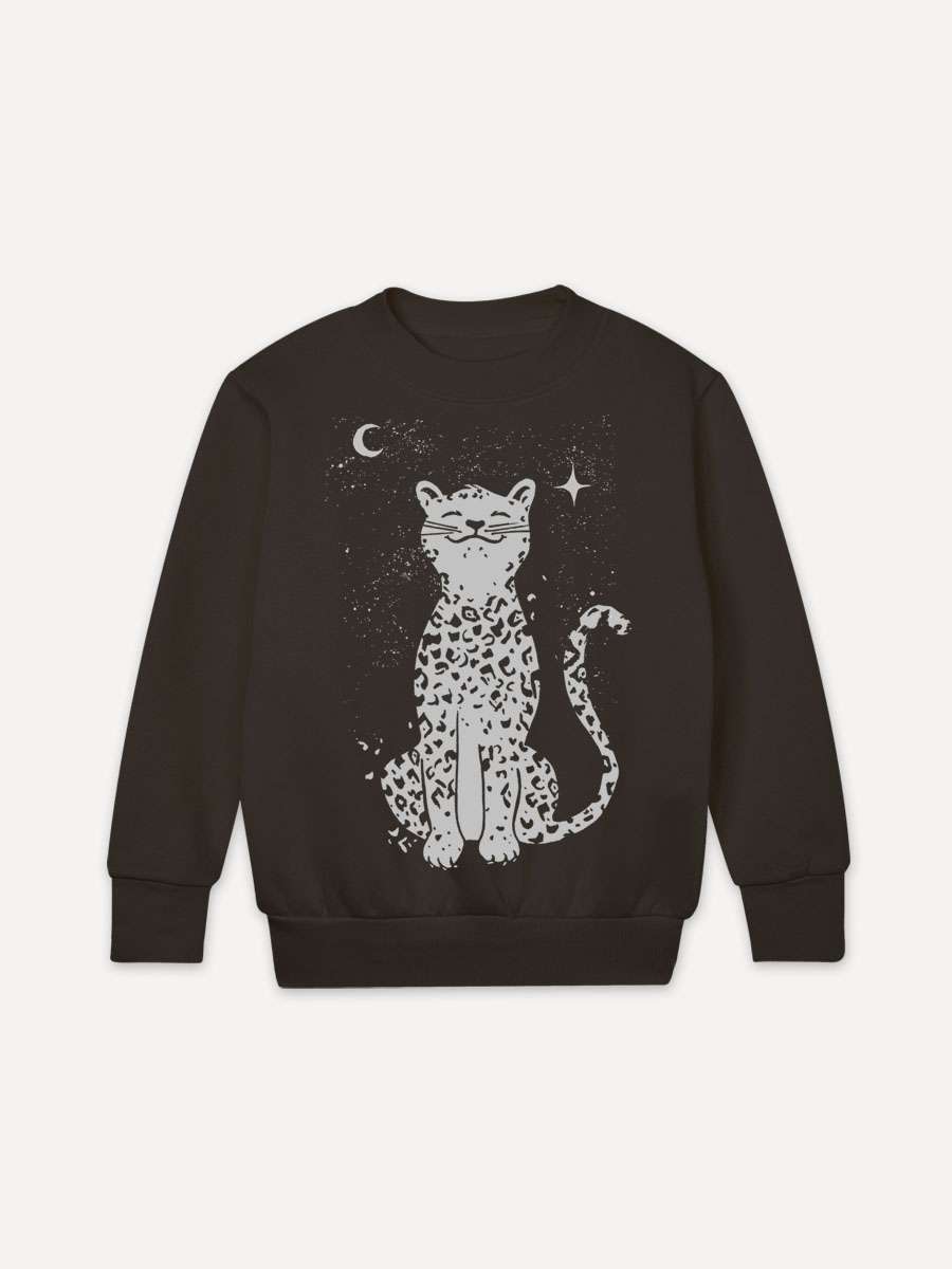 leopard-kinder-sweatshirt-silber-little-ruby schwarzer Konter Pullover mit silber Leopard Motiv von little Ruby Berlin